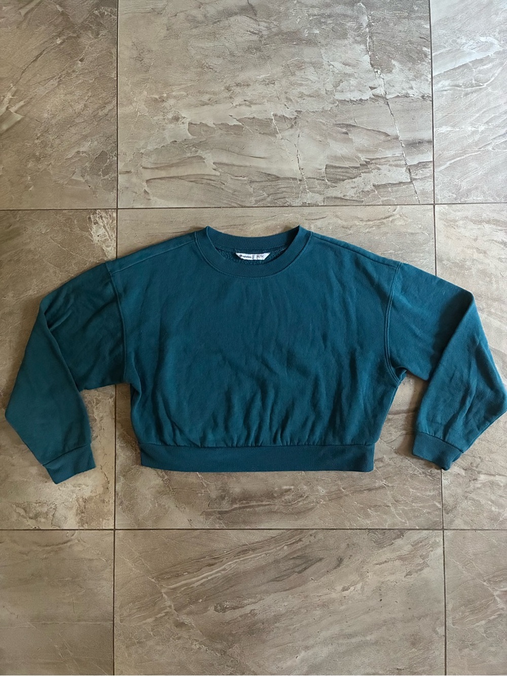Women's Teal Cropped Crewneck Sweatshirt - Classic Pullover